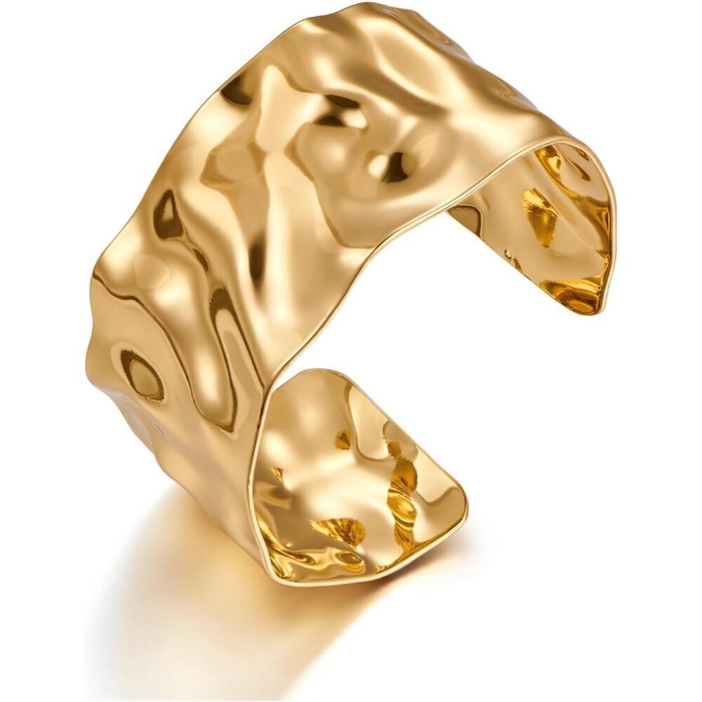 Hammered Gold Silver Cuff Bracelet for Women Wide Vintage Boho Statement